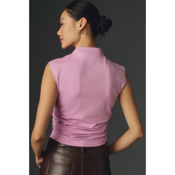 ANTHROPOLOGIE Maeve Cropped Mock Neck Shell Ruched Sleeveless Top Lilac NWT - Picture 2 of 8